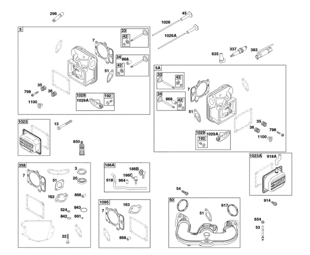 Cylinder Head Diagram and Parts List for 44U877-0024-G1  Briggs and Stratton Engine